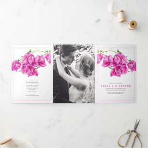 Programme Trois Volets Bougainvillea fleurs roses aquarelle mariage