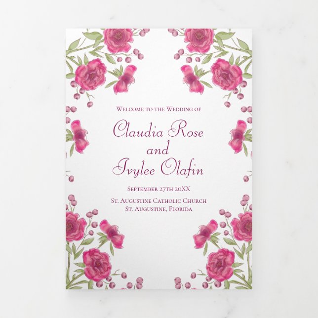 Programme Trois Volets Bright Pink Rose Wedding Programs (Page de couverture)