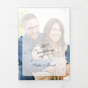 Programme Trois Volets Brousse Bourgogne Floral Navy Bleu Photo Mariage