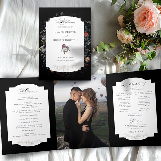 Programme Trois Volets Calligraphie florale noire (Créateur téléchargé)