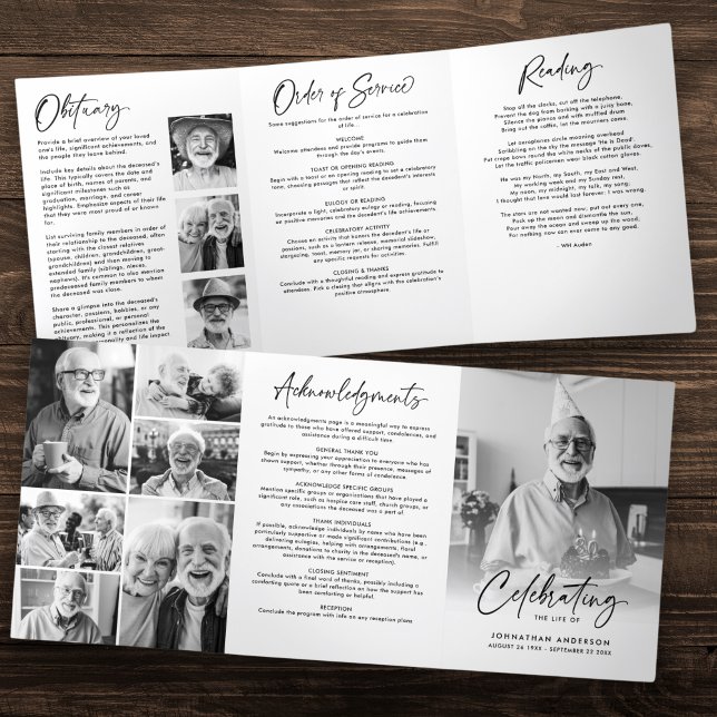 Programme Trois Volets Célébration de la vie 10-Photo Black & White Funer (Créateur téléchargé)