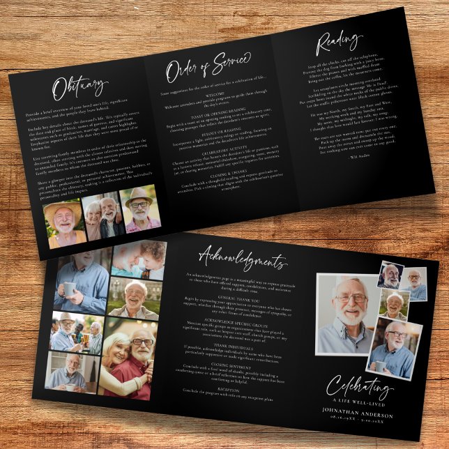 Programme Trois Volets Célébration de la vie 14-Photo Black & White Funer (Créateur téléchargé)