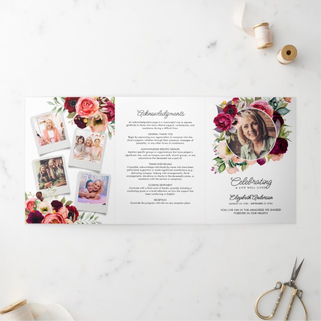 Programme Trois Volets Célébration de la vie Aquarelle Floral Memorial (Extérieur)