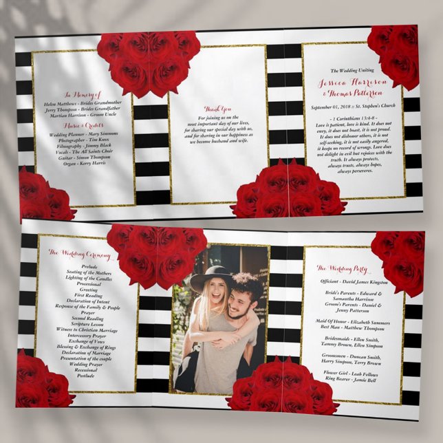 Programme Trois Volets Chic Moderne Luxe Mariage Collection - Roses rouge (Créateur téléchargé)