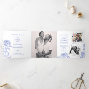 Programme Trois Volets Chrysanthème dessin de fleur bleu blanc