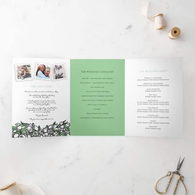 Programme Trois Volets Coeur blanc tulipes encre histoire dévouement mari (Intérieur)