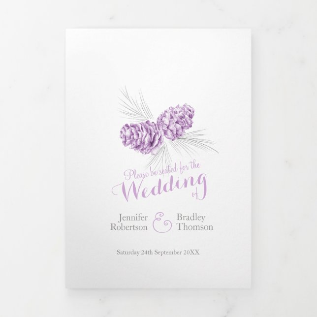 Programme Trois Volets Cones violet gris hiver automne mariage (Page de couverture)