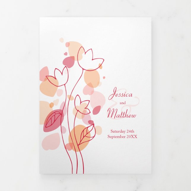 Programme Trois Volets Corail moderne rouge confetti pétales de fleurs Ma (Page de couverture)