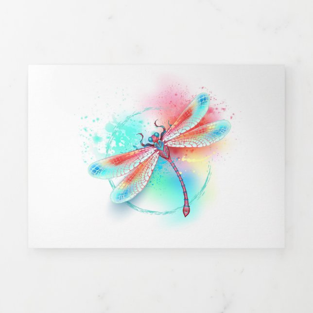 Programme Trois Volets Dragonfly rouge sur l'arrière - plan aquarelle (Page de couverture)