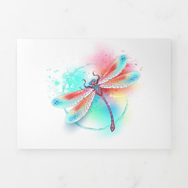 Programme Trois Volets Dragonfly rouge sur l'arrière - plan aquarelle (Page de couverture)