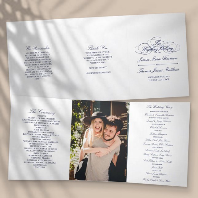 Programme Trois Volets Elégant Mariage bleu et blanc de la marine (Créateur téléchargé)
