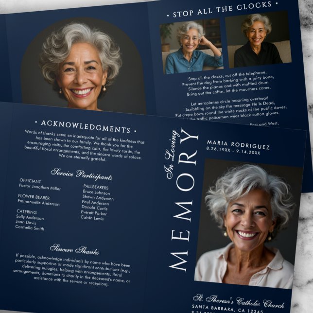 Programme Trois Volets Élégant Ordre De Service Nécrologie 6-Photo Funéra (Créateur téléchargé)