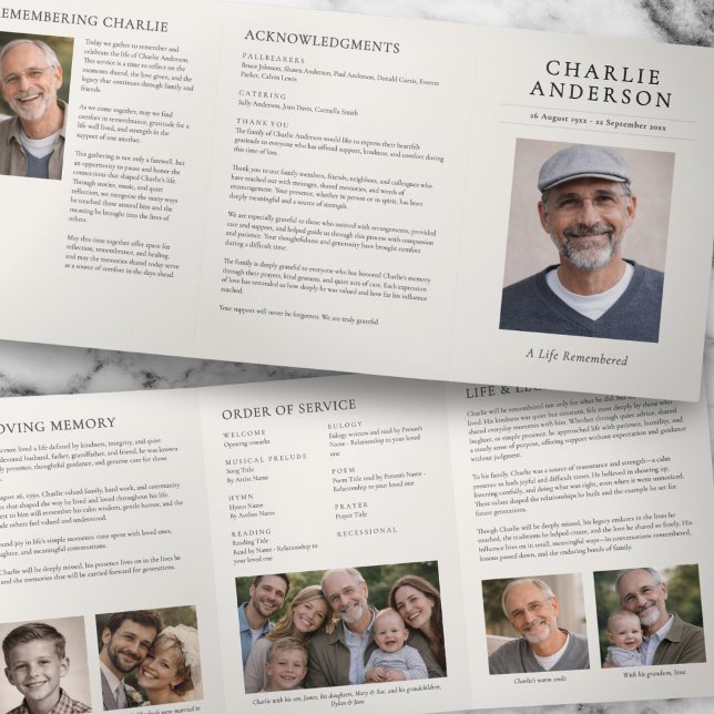 Programme Trois Volets Élégante Célébration de Vie Funéraire Moderne avec (Créateur téléchargé)