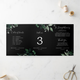 Programme Trois Volets Émeraude verte Noir Tri-pli Numéro de tableau Sign