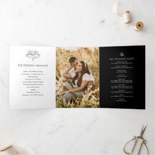 Programme Trois Volets Fleur de lis noir blanc mariage photo personnalisé