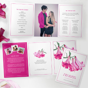 Programme Trois Volets Fleur de lys trompette rose aquarelle art mariage
