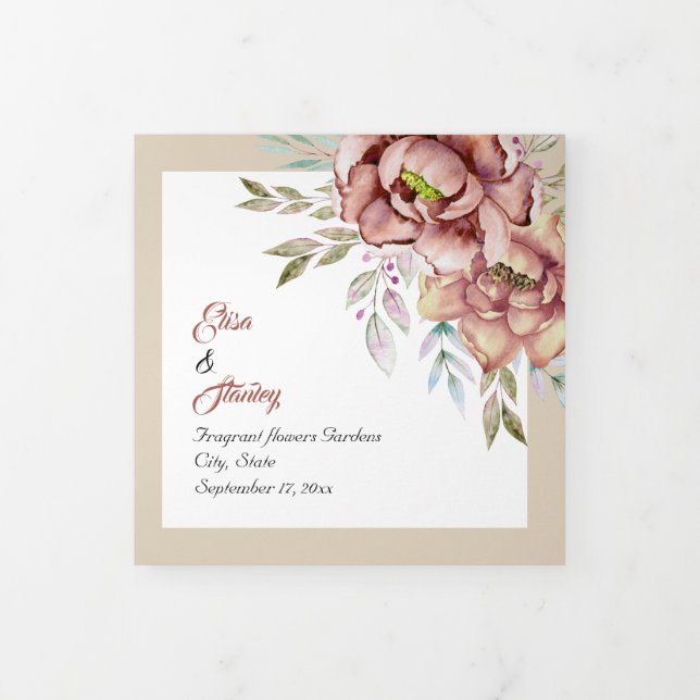 Programme Trois Volets Fleurs d'aquarelle en terre cuite photo mariage (Protection)