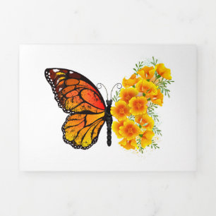 Programme Trois Volets Flower Butterfly with Yellow California Poppy