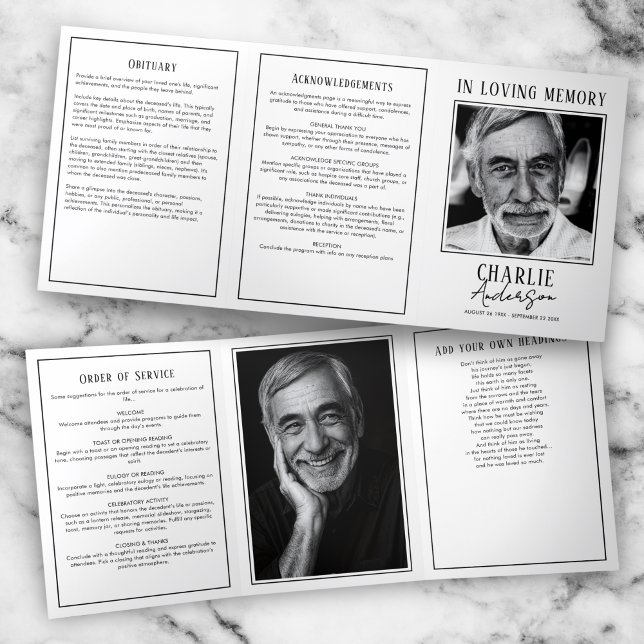 Programme Trois Volets Funérailles/Mémorial moderne à 2 photos (Créateur téléchargé)