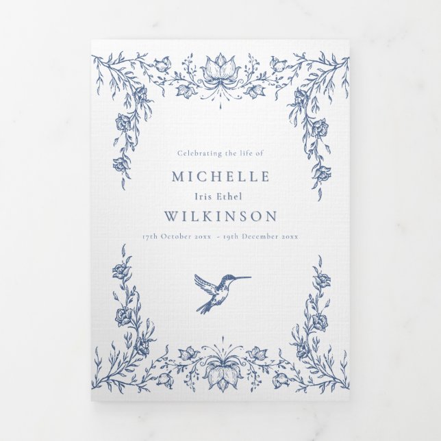 Programme Trois Volets Funeral Obituary Order of Service hummingbird (Page de couverture)