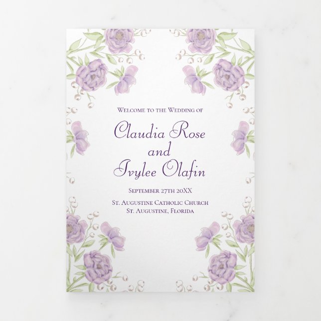 Programme Trois Volets Lavender Purple Rose Wedding Programs (Page de couverture)