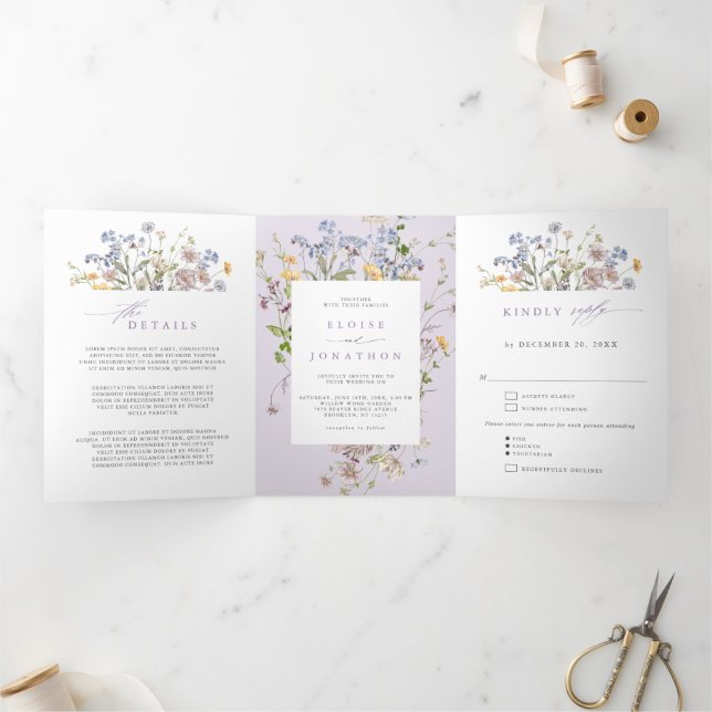 Programme Trois Volets Lavender Spring Wildflower Garden Wedding Invite   (Intérieur)