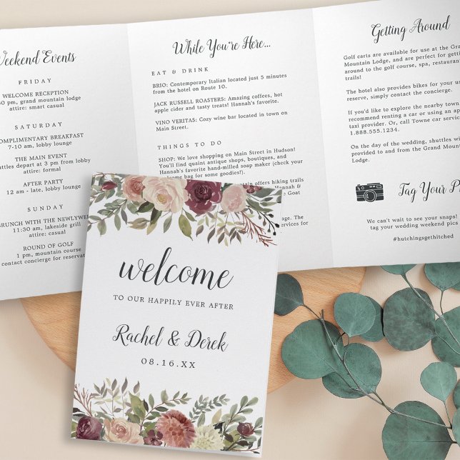 Programme Trois Volets LETTRE D'ACCUEIL DU Mariage DE Fleur Rustique Itin (Créateur téléchargé)