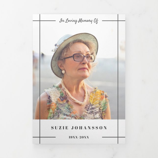 Programme Trois Volets Lignes Grises En Mémoire Amoureuse Photo Funéraill (Page de couverture)