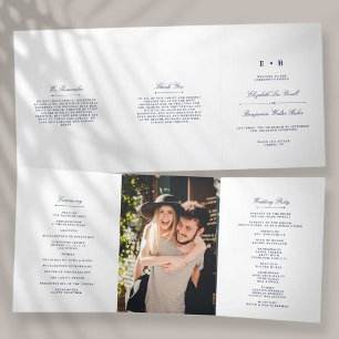Programme Trois Volets Mariage bleu et blanc chic Navy