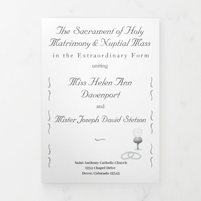 Programme Trois Volets Mariage catholique de la grâce nuptiale (Page de couverture)
