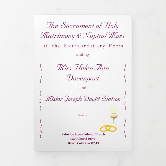Programme Trois Volets Mariage catholique de la Grâce nuptiale (Page de couverture)
