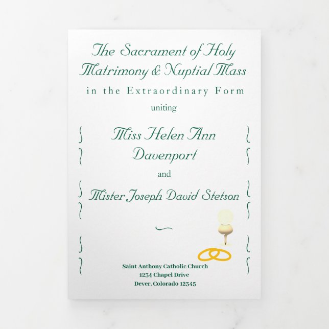Programme Trois Volets Mariage catholique Nuptial Grace (Page de couverture)