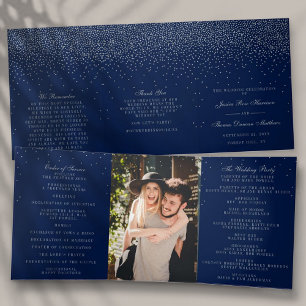 Programme Trois Volets Mariage Confetti en argent de marine bleu et de gl