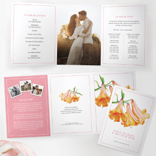 Programme Trois Volets Mariage d'aquarelle de fleur de lièvre orange