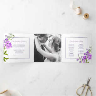Programme Trois Volets Mariage d'aquarelle de fleurs de delphinium violet