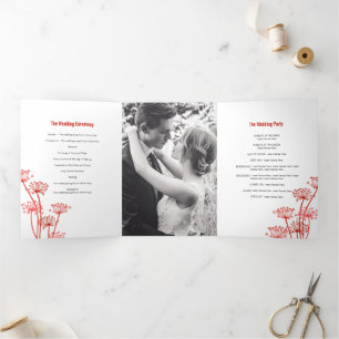 Programme Trois Volets Mariage de automne rouge à tête de fleurs de persi