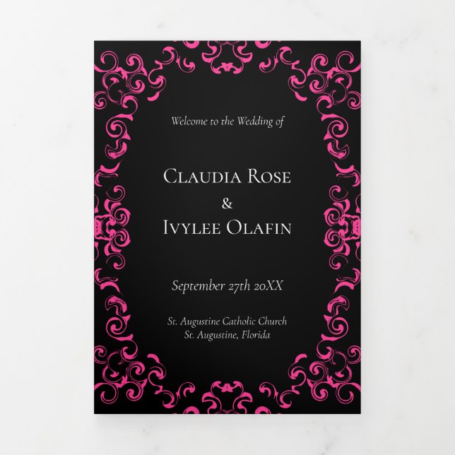 Programme Trois Volets Mariage gothique noir rose (Page de couverture)