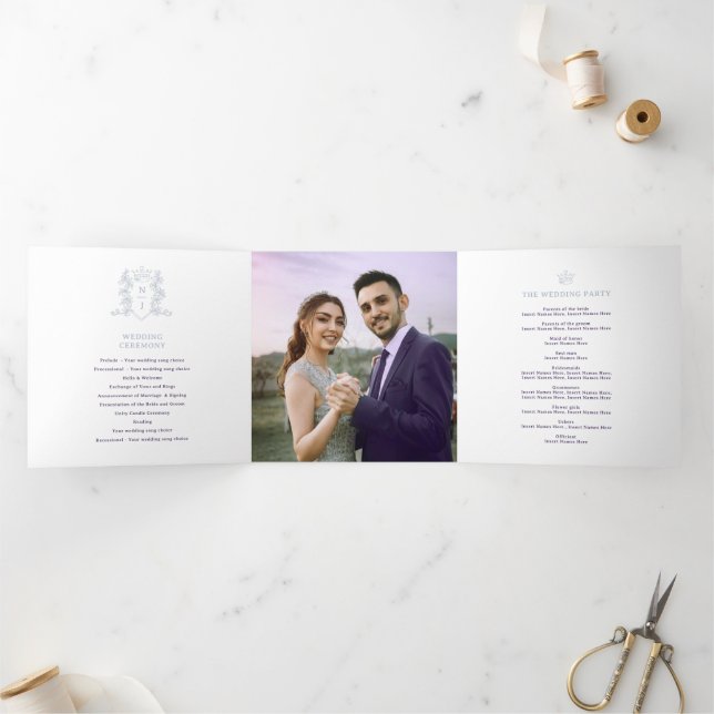 Programme Trois Volets Mariage monogramme de couronne photo blanc violet (Intérieur)