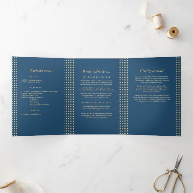Programme Trois Volets Mariage personnalisé Gold & Blue Polka Dot (Intérieur)