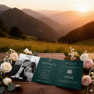 Programme Trois Volets Mariage Tout-en-Un Photo Moderne Vert Émeraude