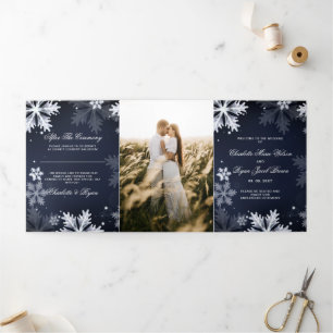 Programme Trois Volets Marine Blue Snowflake Mariage d'hiver