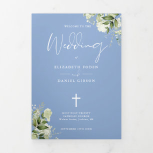 Programme Trois Volets Masse Mariage Floral Bleu Catholique