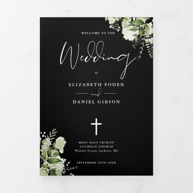 Programme Trois Volets Messe de mariage catholique florale verdure (Page de couverture)