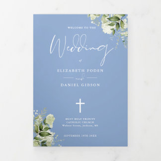 Programme Trois Volets Messe de mariage catholique florale verte bleue