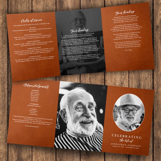 Programme Trois Volets Moderne en cuir marron pour 3 photos de funéraille (Créateur téléchargé)