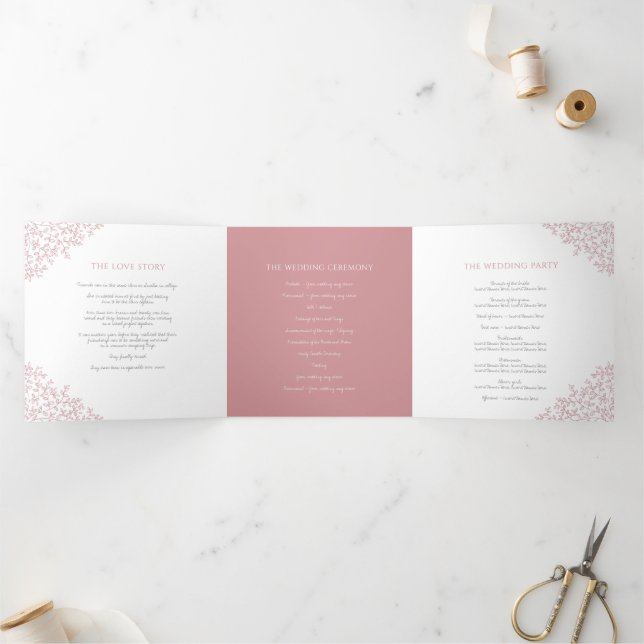Programme Trois Volets monogramme rose Dusty mariage de dévouement (Intérieur)
