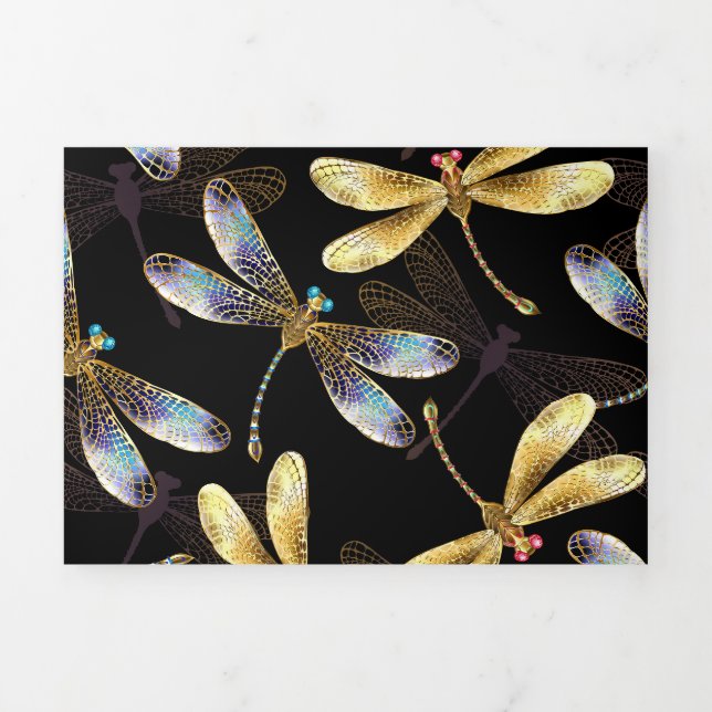 Programme Trois Volets Motif sans couture avec libellules d'or (Page de couverture)