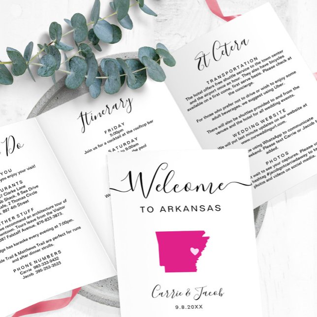 Programme Trois Volets N'importe quelle couleur Arkansas Mariage sac de b (arkansas wedding weekend itinerary and information card
)