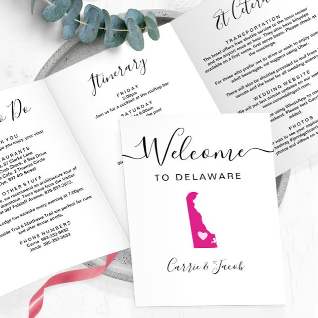 Programme Trois Volets N'importe quelle couleur Delaware Mariage de bienv (Delaware Wedding Weekend Welcome Letter & Itinerary)