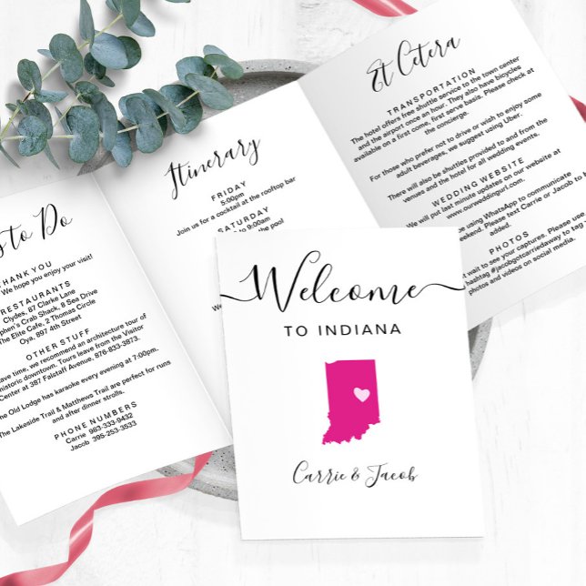 Programme Trois Volets N'importe quelle couleur Indiana Mariage Welcome B (Indiana Wedding Welcome Letter & Itinerary)